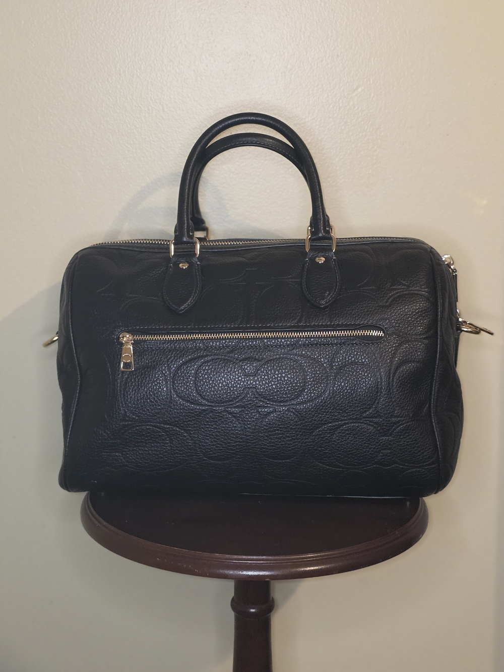 Coach Black Embossed Signature Leather Satchel with Gold Hardware - Picture 2 of 4